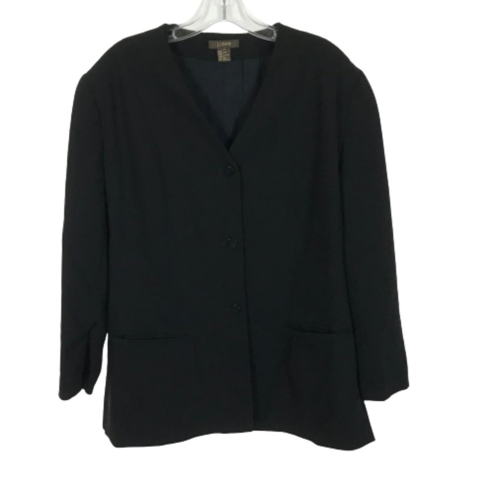 Womens Size 12 J. Crew Black Vintage Pure Wool Longline Blazer Jacket